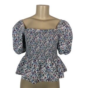French Connection Floral Print Puff Sleeve Peplum Top Size L Cottagecore Prairie